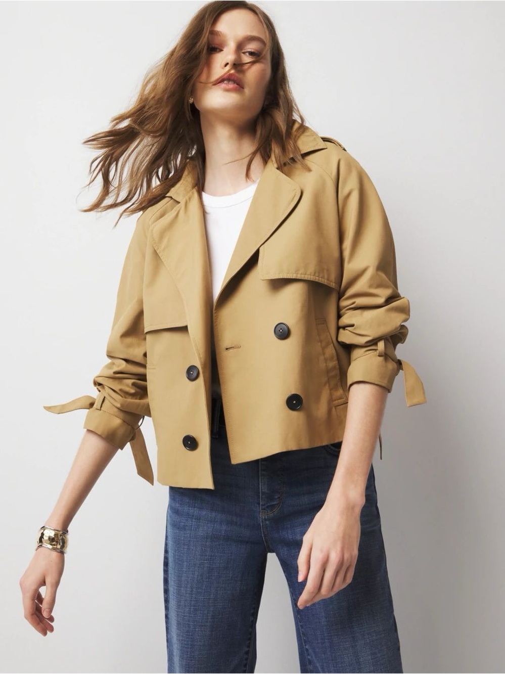 NWT White House Black Market Cropped Tan Double-Breasted Trench - S